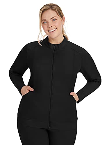 Healing Hands Women's Scrub Jacket, Zip-Up Front with 2-Way Stretch Comfort & Big Kangaroo Pockets 5038, Large, Black - Image 1