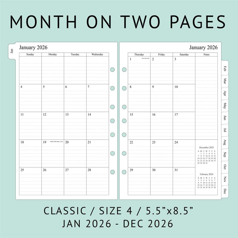 newestor 2026 Monthly Planner Refills 5.5" x 8.5" for Mini Binder, 12 Months from Jan 2026 to Dec 2026, Desk Size - Image 3