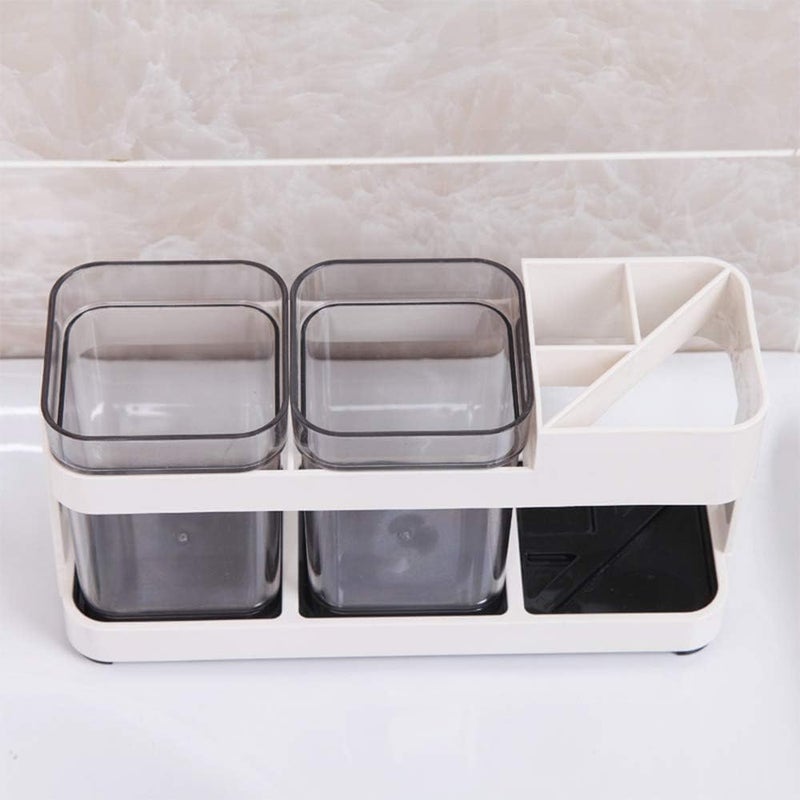 vulrian 2 Cups Toothbrush Toothpaste Stand Holder Storage Organizer White Pack of 1 - Image 1