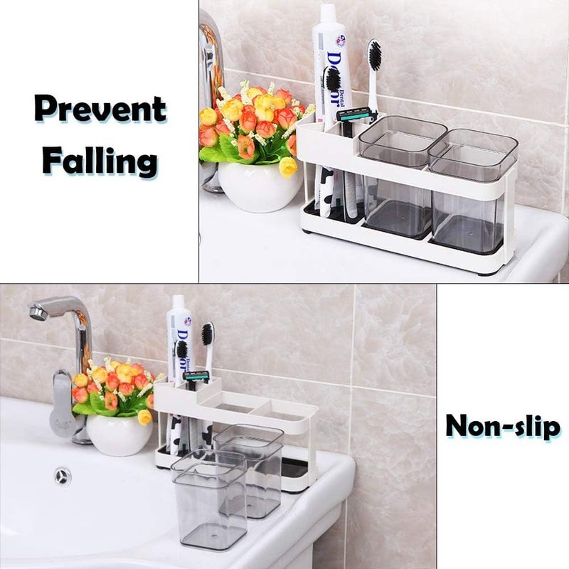 vulrian 2 Cups Toothbrush Toothpaste Stand Holder Storage Organizer White Pack of 1 - Image 4