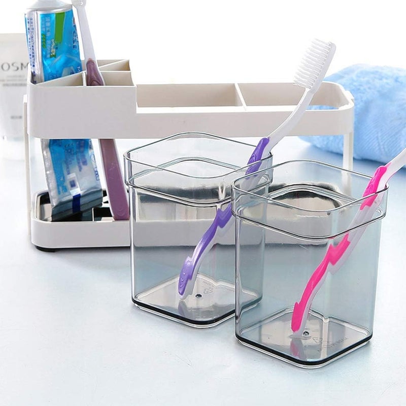 vulrian 2 Cups Toothbrush Toothpaste Stand Holder Storage Organizer White Pack of 1 - Image 2