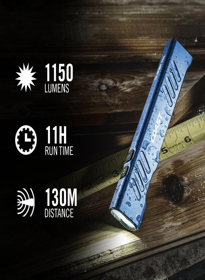 Coast Slayer 1150 Lumen USB-C Rechargeable LED Flashlight with Spot/Flood, Memory Mode and Pocket Clip, Blue - Image 2