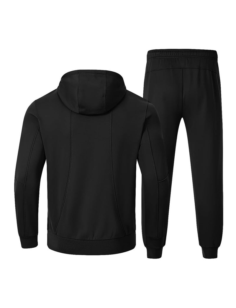 Rdruko Men's Fleece Sweat Track Suit Hooded Winter Warm Up Jogger Athletic Tracksuits Sweatsuits 2 Piece Set, Black, L - Image 2