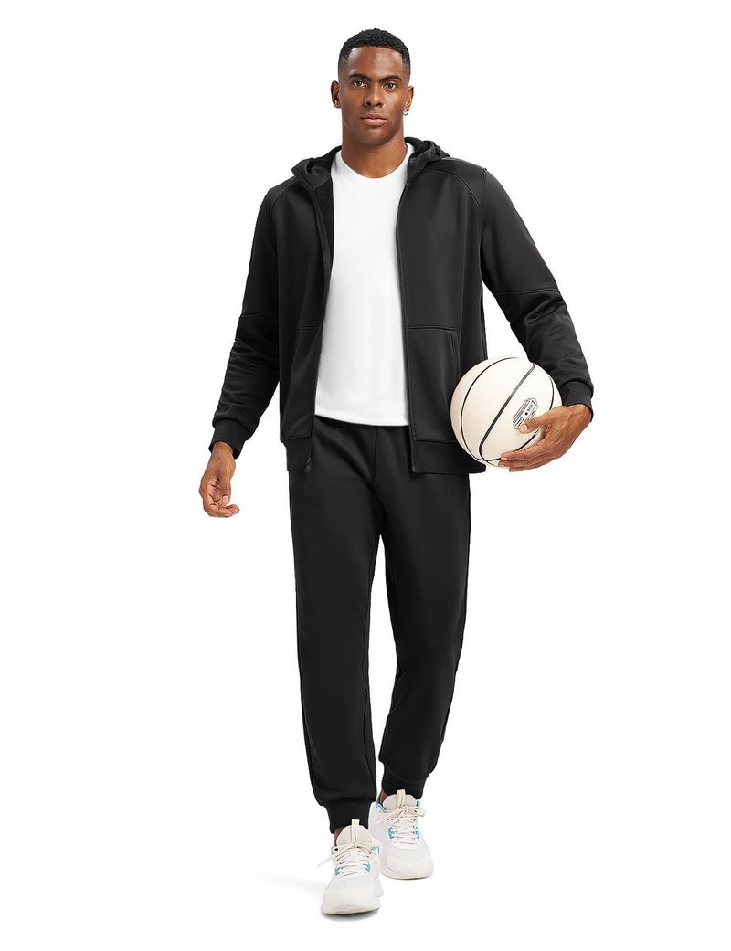 Rdruko Men's Fleece Sweat Track Suit Hooded Winter Warm Up Jogger Athletic Tracksuits Sweatsuits 2 Piece Set, Black, L - Image 4