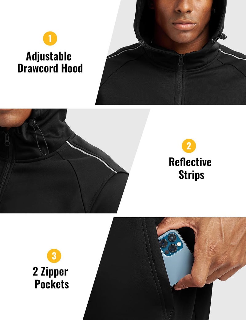 Rdruko Men's Fleece Sweat Track Suit Hooded Winter Warm Up Jogger Athletic Tracksuits Sweatsuits 2 Piece Set, Black, L - Image 5