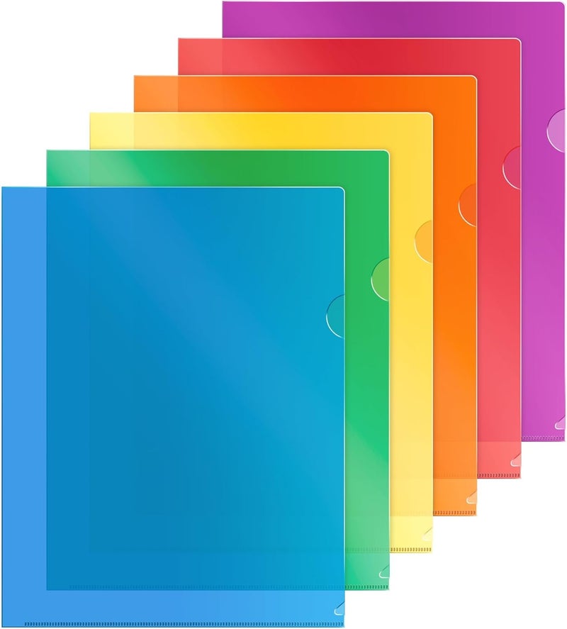 Dunwell Clear Plastic Folders for Documents (12 Pack, Assorted Colors) - Letter Size Plastic File Folder Sleeves 8.5x11 - Durable & Tear-Resistant Poly Document Folder Jackets for School Office & Home - Image 1