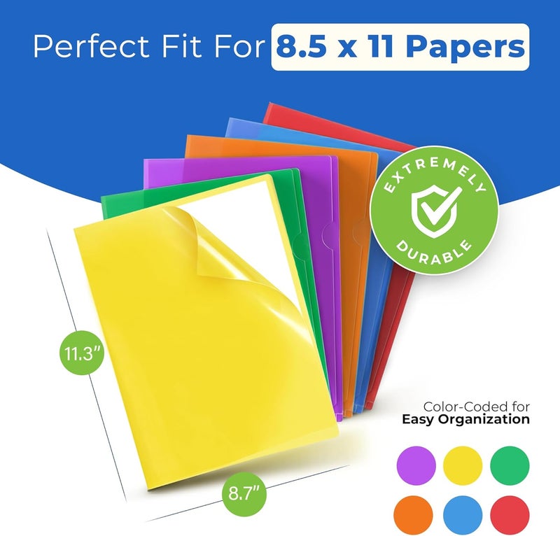 Dunwell Clear Plastic Folders for Documents (12 Pack, Assorted Colors) - Letter Size Plastic File Folder Sleeves 8.5x11 - Durable & Tear-Resistant Poly Document Folder Jackets for School Office & Home - Image 2