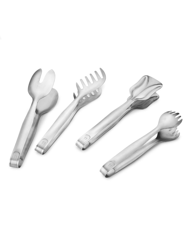 FNS International Pvt Ltd - Stainless Steel, Multi-Use Style - Tongs for Ice, Pastry, Salad and Spaghetti, Set of 4 Units, Silver Color – Ideal for Serving and Food Preparation Use - Image 1