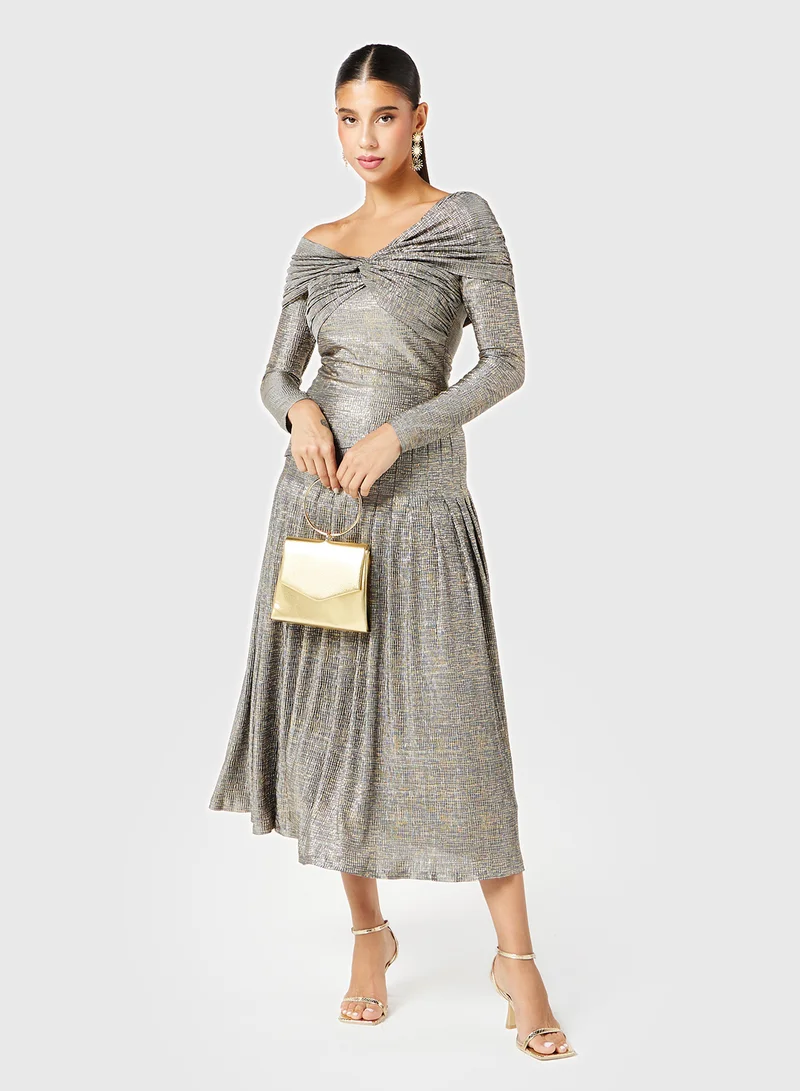 Threadz by Ajooni Metallic Pleated Dress