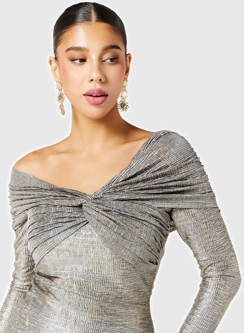 Threadz by Ajooni Metallic Pleated Dress