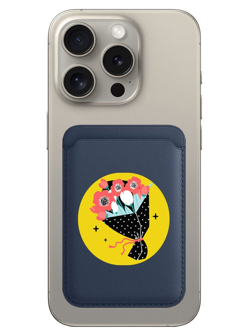 Theodor Magnetic Wallet, Compatible with MagSafe Wallet, for iPhone Wallet, for iPhone 16/15/14/13/12 Series, Not for iPhone 13/12 mini, 3 Card Holder, Vegan Leather, Navy - Bouquet vector - Image 1