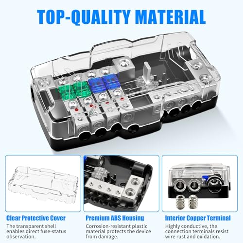 Bolipoeq 12V Fused Power Distribution Block Car Audio 4 Way MIDI (Mini-ANL) Fuse Block with Ground, 0/2/4 Gauge in 4/6/8 Gauge Out Distribution Block for Automotive Car Marine Boat Solar Panel - Image 5
