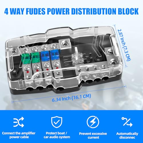Bolipoeq 12V Fused Power Distribution Block Car Audio 4 Way MIDI (Mini-ANL) Fuse Block with Ground, 0/2/4 Gauge in 4/6/8 Gauge Out Distribution Block for Automotive Car Marine Boat Solar Panel - Image 2