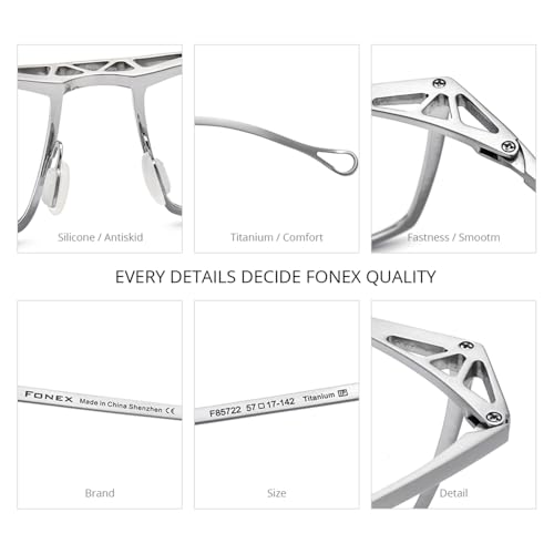 FONEX Titanium Glasses Frame for Men,Square Eyewear Full Optical Eyeglasses F85641 (F85722 Silver) - Image 3
