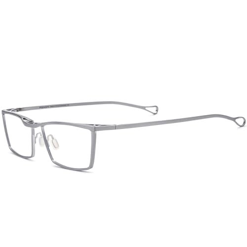 FONEX Titanium Glasses Frame for Men,Square Eyewear Full Optical Eyeglasses F85641 (F85722 Silver) - Image 4