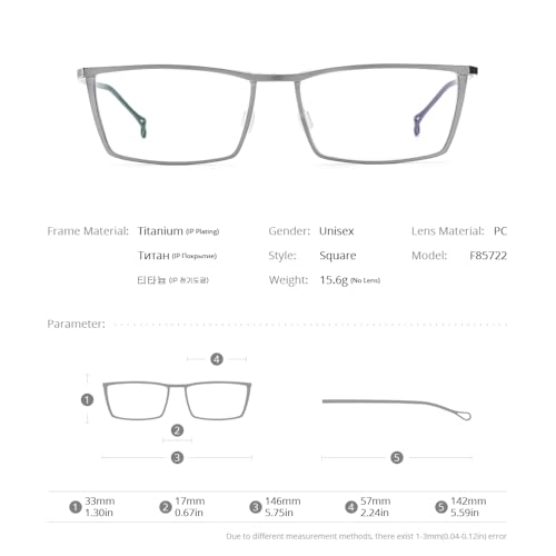 FONEX Titanium Glasses Frame for Men,Square Eyewear Full Optical Eyeglasses F85641 (F85722 Silver) - Image 2