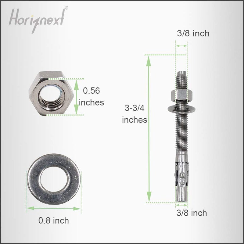 Horiznext 3/8" x 3-3/4" inch Stainless Steel Standard Strong Wedge Anchor, Fasteners for Concrete (4 pcs) - Image 2