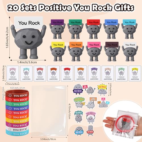 Gejoy 20 Set Employee Appreciation Gift Bulk for Coworkers You Rock Valentine Gifts Including Mini Figurines Positive Cards Silicone Bracelet Stickers Bag Inspirational Hank You Gifts for Teacher - Image 5