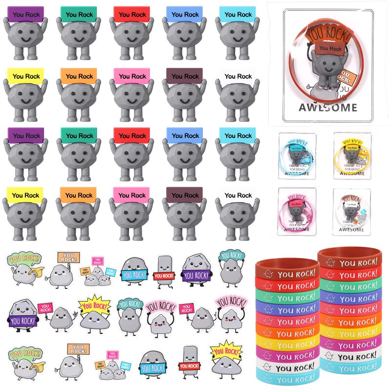 Gejoy 20 Set Employee Appreciation Gift Bulk for Coworkers You Rock Valentine Gifts Including Mini Figurines Positive Cards Silicone Bracelet Stickers Bag Inspirational Hank You Gifts for Teacher - Image 3