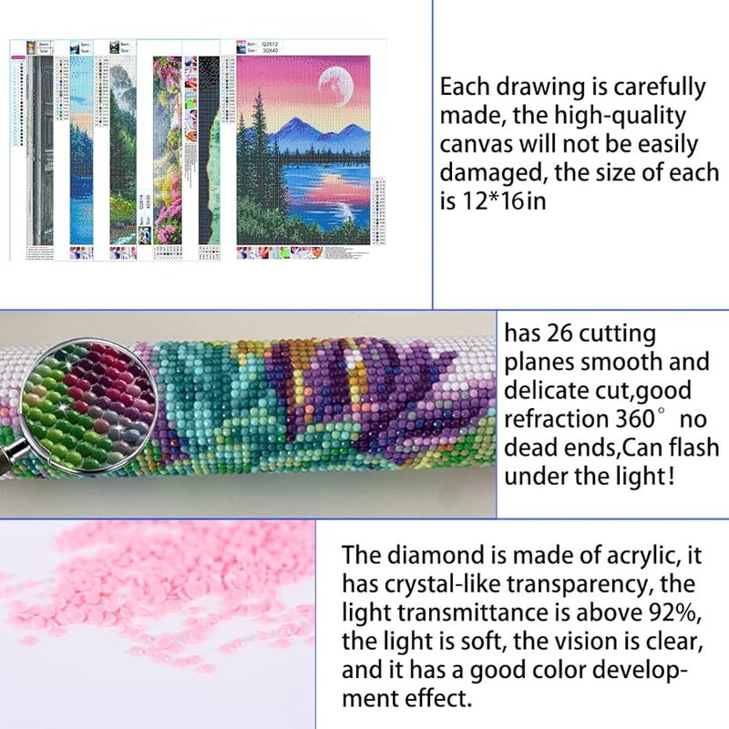 DOTZSO دوتزسو 6 عبوات من مجموعات الرسم الماسي للبالغين، مجموعة فنية ماسية دائرية 5 دي ذاتية الصنع، مناسبة جدًا للترفيه المنزلي وتزيين الحائط 12 × 16 انش - Image 5