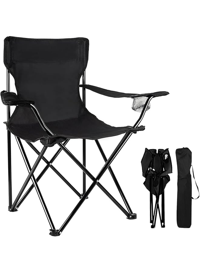 DAYONG Portable Folding Camping Chair With Armrests, Oxford Cloth Backrest Beach Chair With Cup Holder And Carry Bag, Outdoor Fishing Chair, Can Support 130Kg (Black) - Image 1