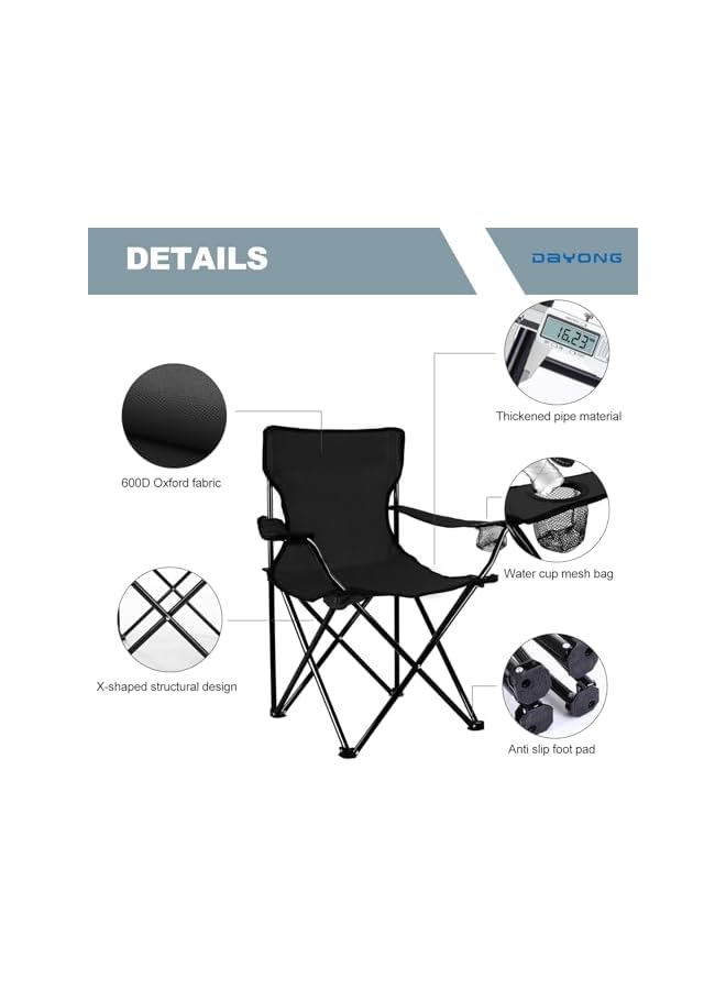 DAYONG Portable Folding Camping Chair With Armrests, Oxford Cloth Backrest Beach Chair With Cup Holder And Carry Bag, Outdoor Fishing Chair, Can Support 130Kg (Black) - Image 4