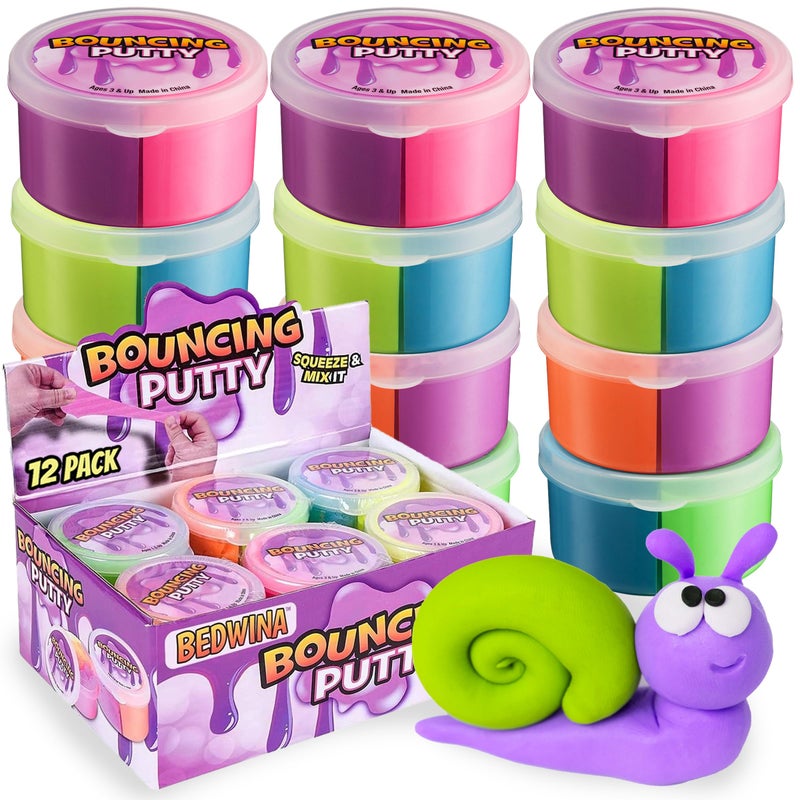 Bedwina Neon Bouncing Putty Bulk Pack of 12 Fluffy DIY Slime Ball Sensory Toys for Kids Assorted Rainbow Colors Bouncy Slime Party Favor Stocking Filler and Goodie Bags Stuffers for Kids Birthday Party - Image 2