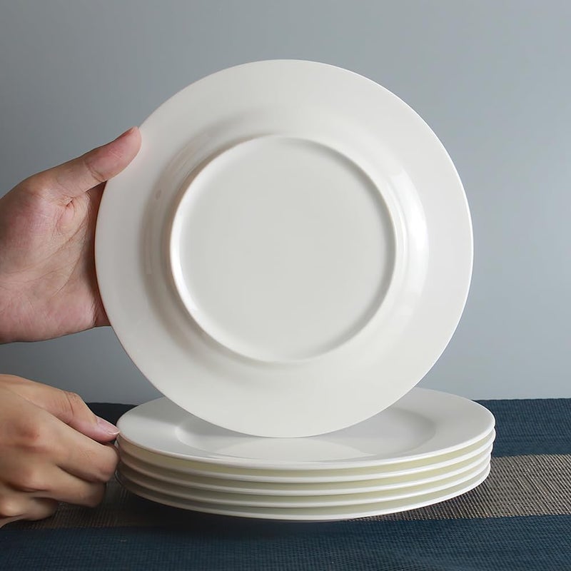 IQCWOOD Porcelain Flat Dinner Plates 6Piece White Dinner Plate Set 8 inches Dessert Salad Plate Serving Dish Set  Oven and Dishwasher Safe Scratch Resistant Modern Dinnerware Party Plates - Image 4