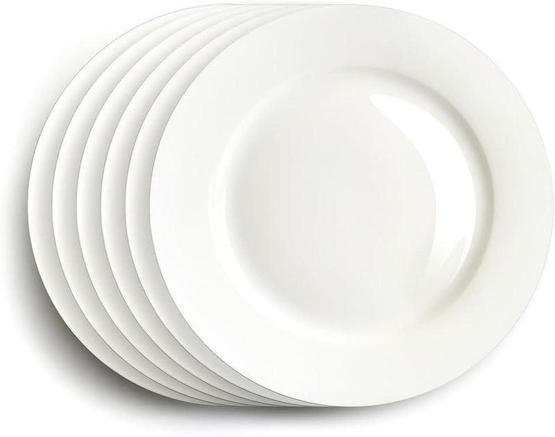 IQCWOOD Porcelain Flat Dinner Plates 6Piece White Dinner Plate Set 8 inches Dessert Salad Plate Serving Dish Set  Oven and Dishwasher Safe Scratch Resistant Modern Dinnerware Party Plates - Image 2