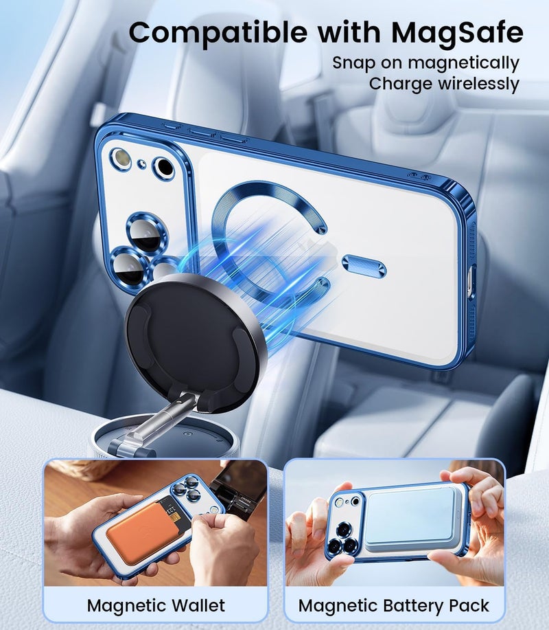 VONZEE Electroplating Transparent Clear Logo Back Cover TPU Compatible with iPhone 17 Pro Case, Compatible with Magsafe, Full Body & Individual Camera Protection for Each Lens for Men & Women (Blue) - Image 5