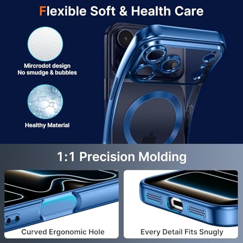 VONZEE Electroplating Transparent Clear Logo Back Cover TPU Compatible with iPhone 17 Pro Case, Compatible with Magsafe, Full Body & Individual Camera Protection for Each Lens for Men & Women (Blue) - Image 3