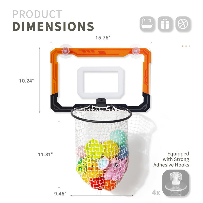 QPJ Baby Bath Toy Storage Organizer, Large Opening Mesh Bathtub Toy Storage for Tub, Bath Toy Holder for Quick Release of Toys for Bathroom, Basketball Hoop Design with Fun Bonus - Image 2