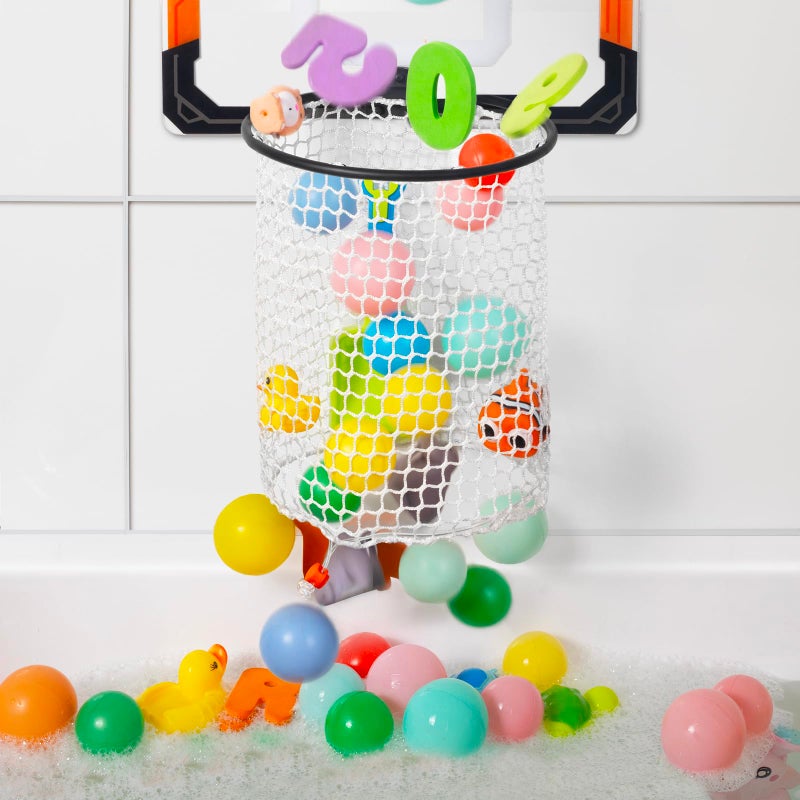 QPJ Baby Bath Toy Storage Organizer, Large Opening Mesh Bathtub Toy Storage for Tub, Bath Toy Holder for Quick Release of Toys for Bathroom, Basketball Hoop Design with Fun Bonus - Image 4
