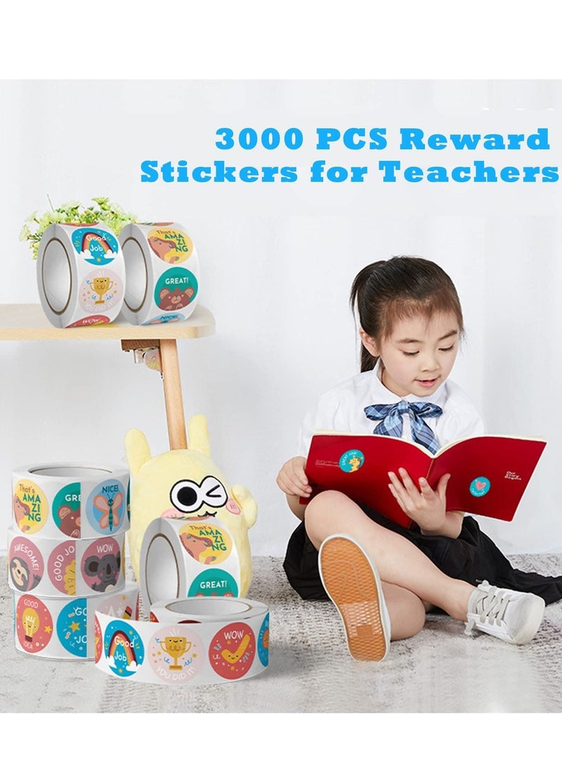 SYOSI Teacher Reward Motivational Stickers, 3000 PCS Cartoon Animals Stickers Fun Stickers Reward Stickers for Teacher Encourage Student Round Reward Sticker for Kid (1 Inch, 6 Rolls, 500 Labels/Roll) - Image 4