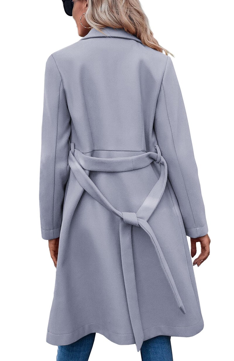 Fazortev Womens Pea Trench Coats Notched Lapel Double Breasted Belted Business Casual Jackets Outerwear - Image 5