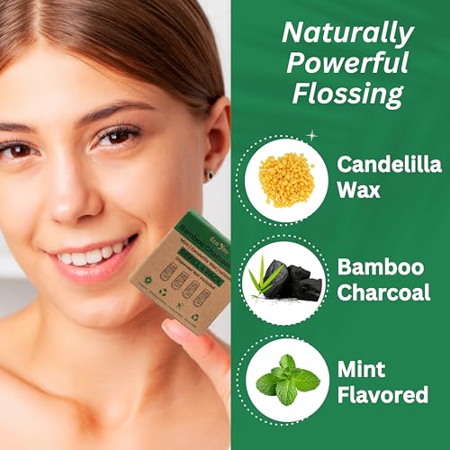 EcoYou Charcoal Bamboo Floss | 1 Non Toxic Natural Floss Refill with Glass Container | Organic Mint & Candelilla Wax | Vegan & Biodegradable | Compatible with Similar Size Dental Silk Containers - Image 3