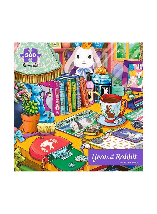 Re-marks Year of The Rabbit Illustrated Puzzle, 500-Piece Jigsaw Puzzle for All Ages - Image 1