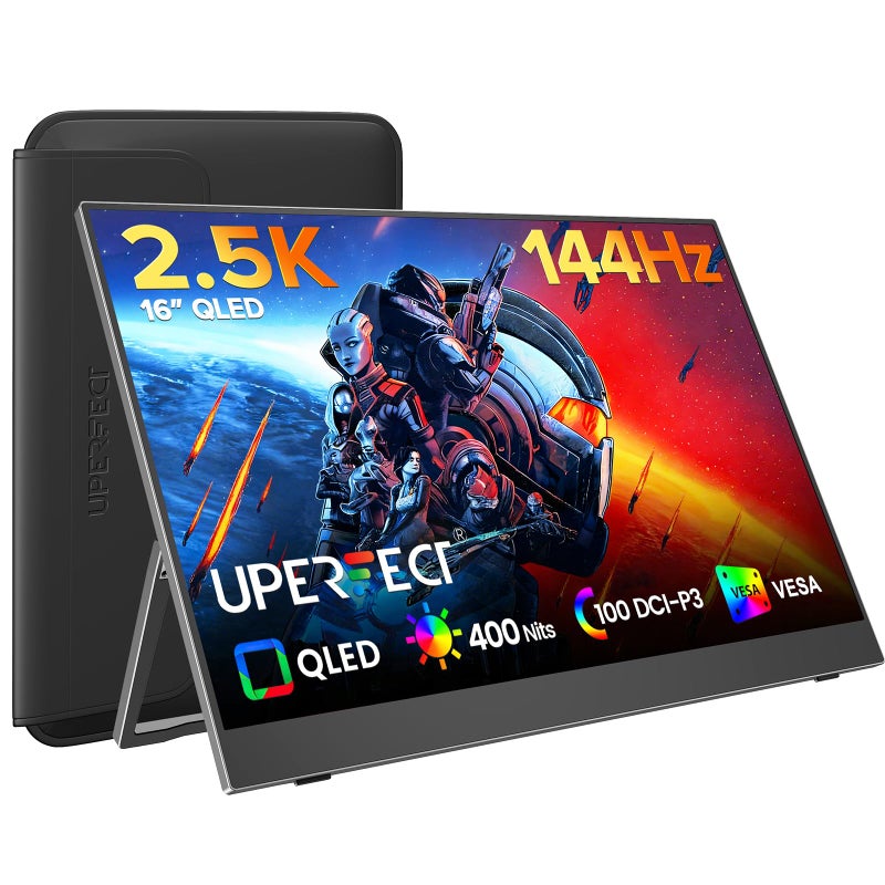 UPERFECT Portable Gaming Monitor 144Hz 2.5K, 16â€ 100% DCI-P3 QLED Portable Monitor, QHD 400 Nits FreeSync Monitor, USB-C & HDMI, VESA & Case, Travel Second Screen for Laptop, Computer, Game Consoles - Image 1
