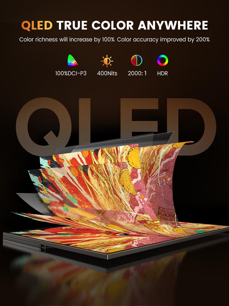 UPERFECT Portable Gaming Monitor 144Hz 2.5K, 16â€ 100% DCI-P3 QLED Portable Monitor, QHD 400 Nits FreeSync Monitor, USB-C & HDMI, VESA & Case, Travel Second Screen for Laptop, Computer, Game Consoles - Image 4