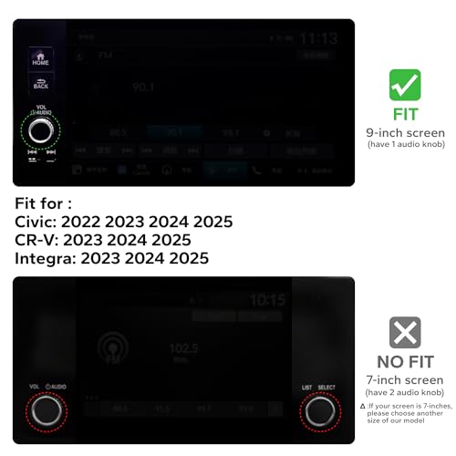 Polodunn for Honda Civic 2022-2026 Accessories, CRV 2023-2026 & Acura Ingetra 2023-2025 (Fit 9" Screen/ 1 Audio Knob), 11pcs Knob Cover Kit - Hazard Light, Push Start, Audio, AC & Air Vent (Black) - Image 2