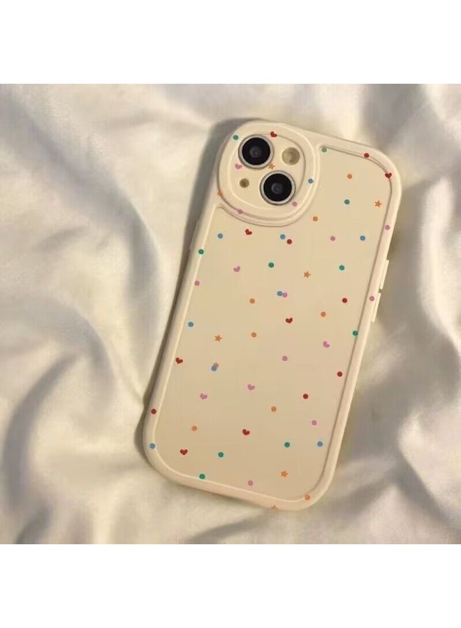 NIBEMINENT Polka Dot Heart Star Protective TPU Case Cover For iPhone 15 Pro, Sister White