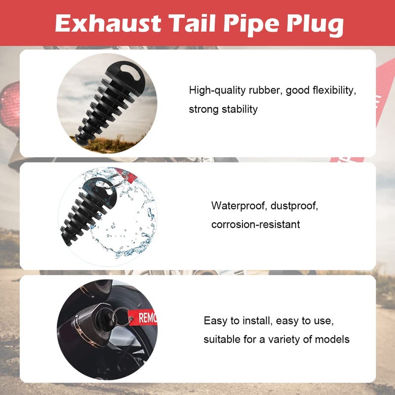 ALMOCN Muffler Exhaust Wash Plug 0.6"-1.5" Wash Plug with Streamer for Motorcycle Bike 2 Stroke Rubber Exhaust Silencer, Black - Image 3