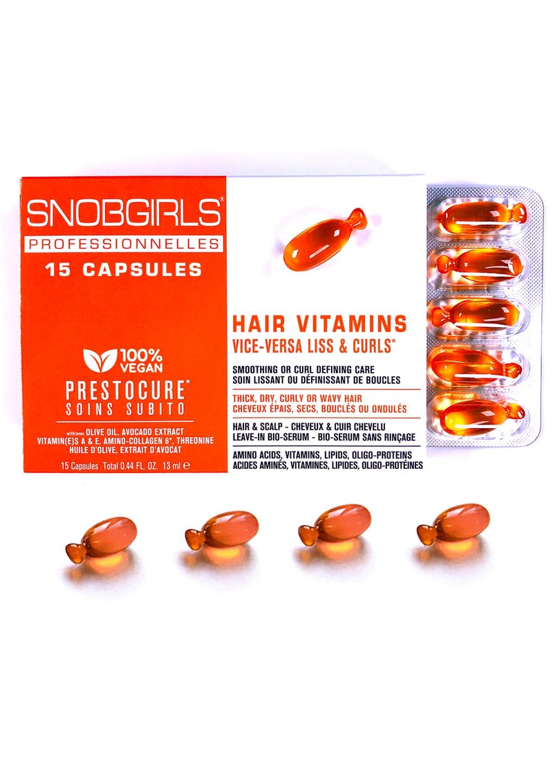 SNOBGIRLS VICE-VERSA CURLS Hair Vitamins Hair Oil for Frizzy Hair. Hair serum with coconut oil, avocado, vitamin E, Biotin and hyaluronic acid. Anti Frizz hair oil for curly hair-15 hair oil capsules 
