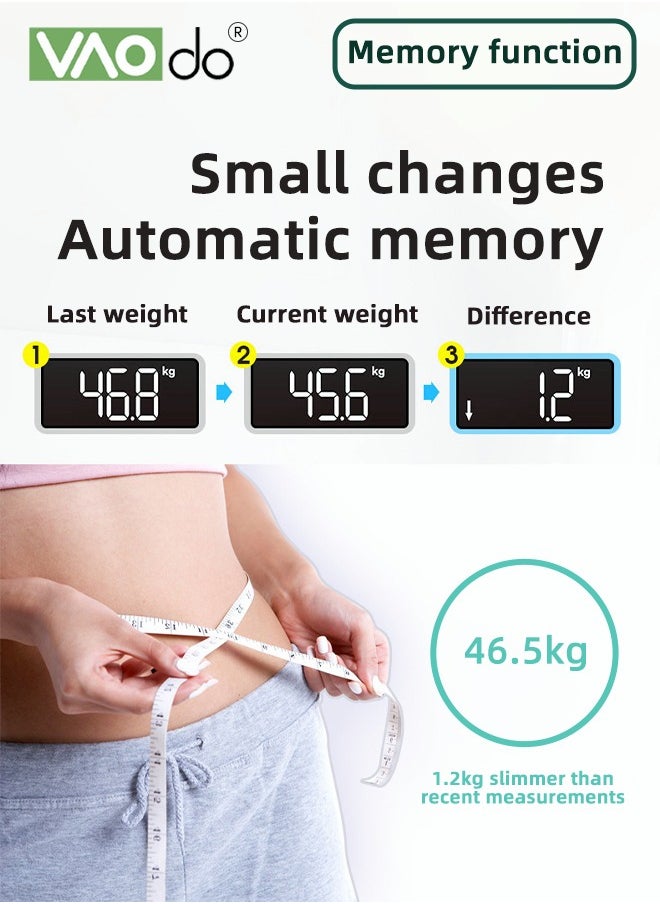 VAOdo - Smart Scale for Body Weight Digital Bathroom Scale Weighing Body Fat Scale USB Interface Charging LED Display - Image 1