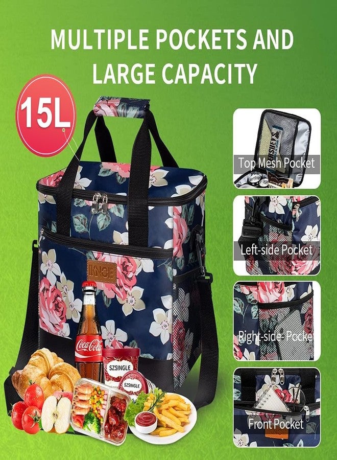 iknoe حقيبة تبريد كبيرة قابلة للطي من iknoe، حقائب معزولة مانعة للتسرب، حقيبة غداء مبردة متعددة الجيوب للبالغين، صندوق غداء معزول للشاطئ، النزهات، العمل، سعة 24 علبة (15 لترًا) - Image 2