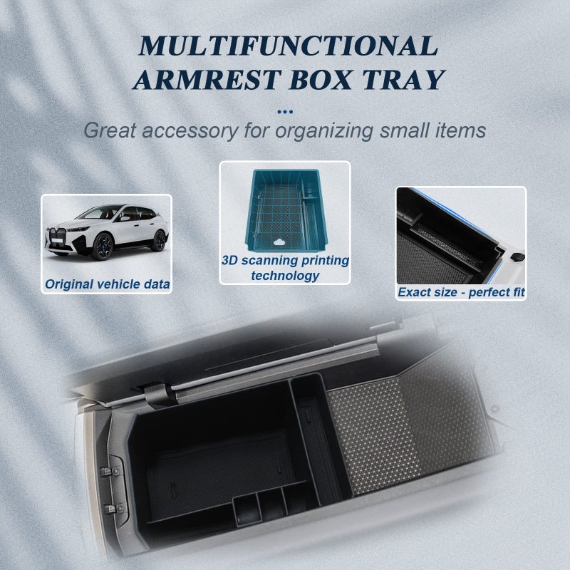 BIBIBO Luxury Black BMW iX Accessories 2022-2024 Console Organizer for BMW iX (I20) Insert Middle Armrest Storage Box - Image 2
