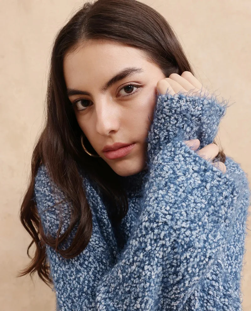 Rareism Rareism Women Danicata Blue Polyester Nylon Fabric Oversized Fit Plain Sweater