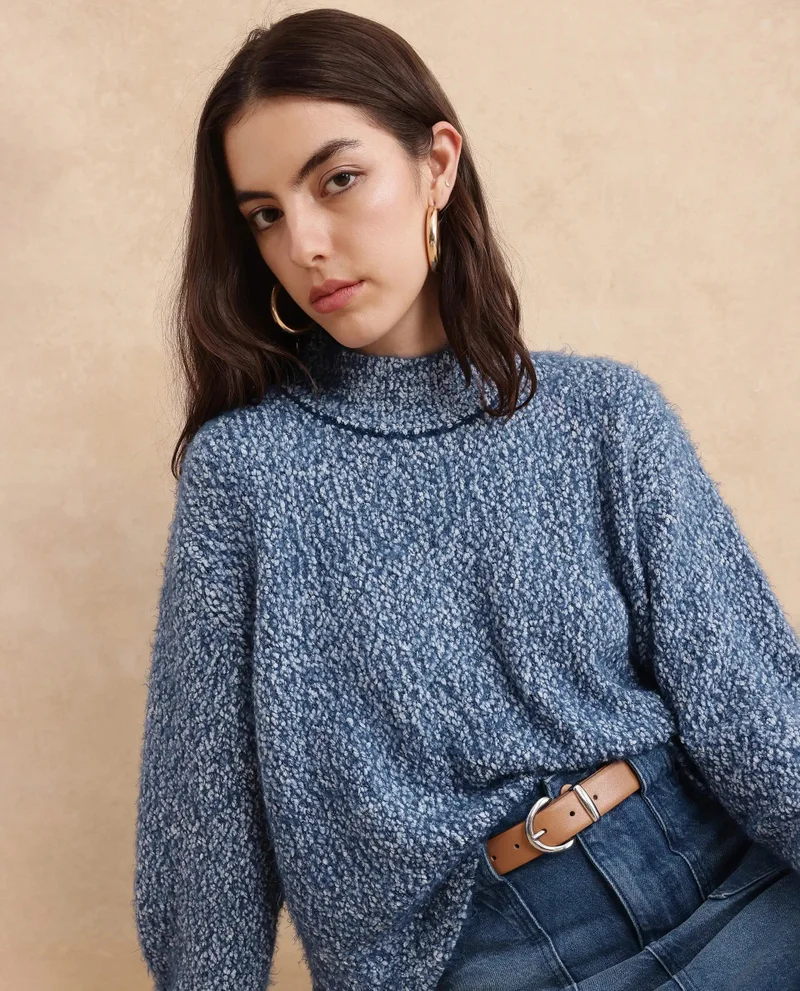 Rareism Rareism Women Danicata Blue Polyester Nylon Fabric Oversized Fit Plain Sweater