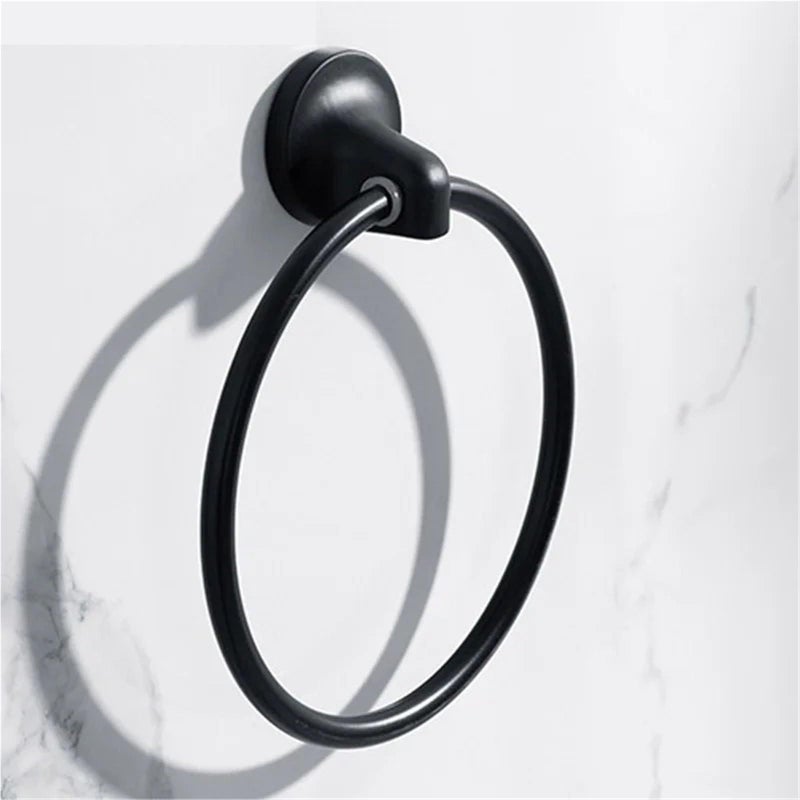 Black Stainless Steel Wall Mounted Round Towel Ring Holder Bathroom - Image 3