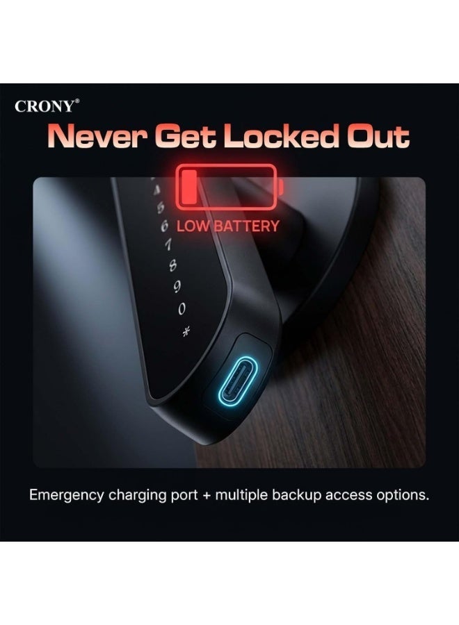 CRONY Smart Fingerprint Door Lock, 5 Unlocked Ways IC Cards, Codes, Keys, APP, Fingerprint, Bluetooth Keyless Entry Front Door for Bedroom, Hotel, Apartment, Home, Office with Digital Keypad Lock - Image 2
